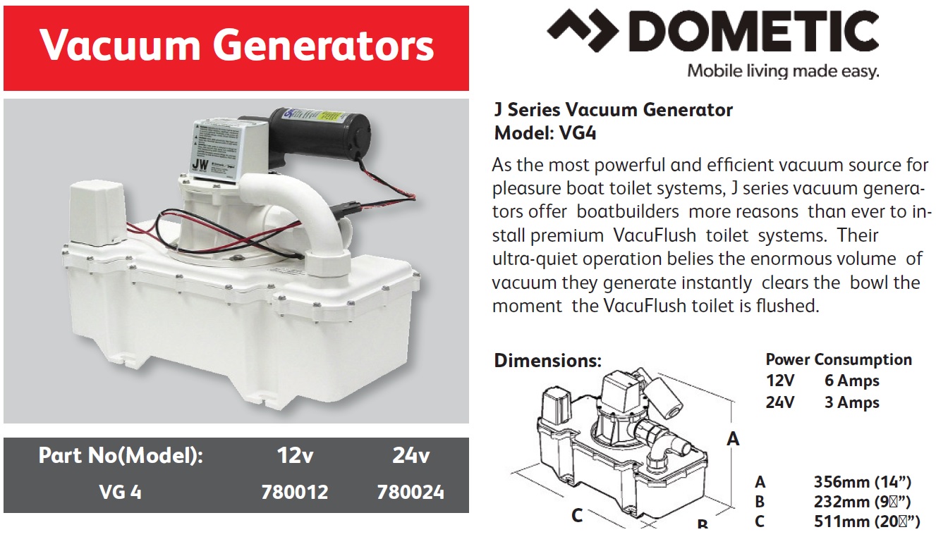 Dometic Sealand J Series Vacuum Generator, 12v or 24v DC